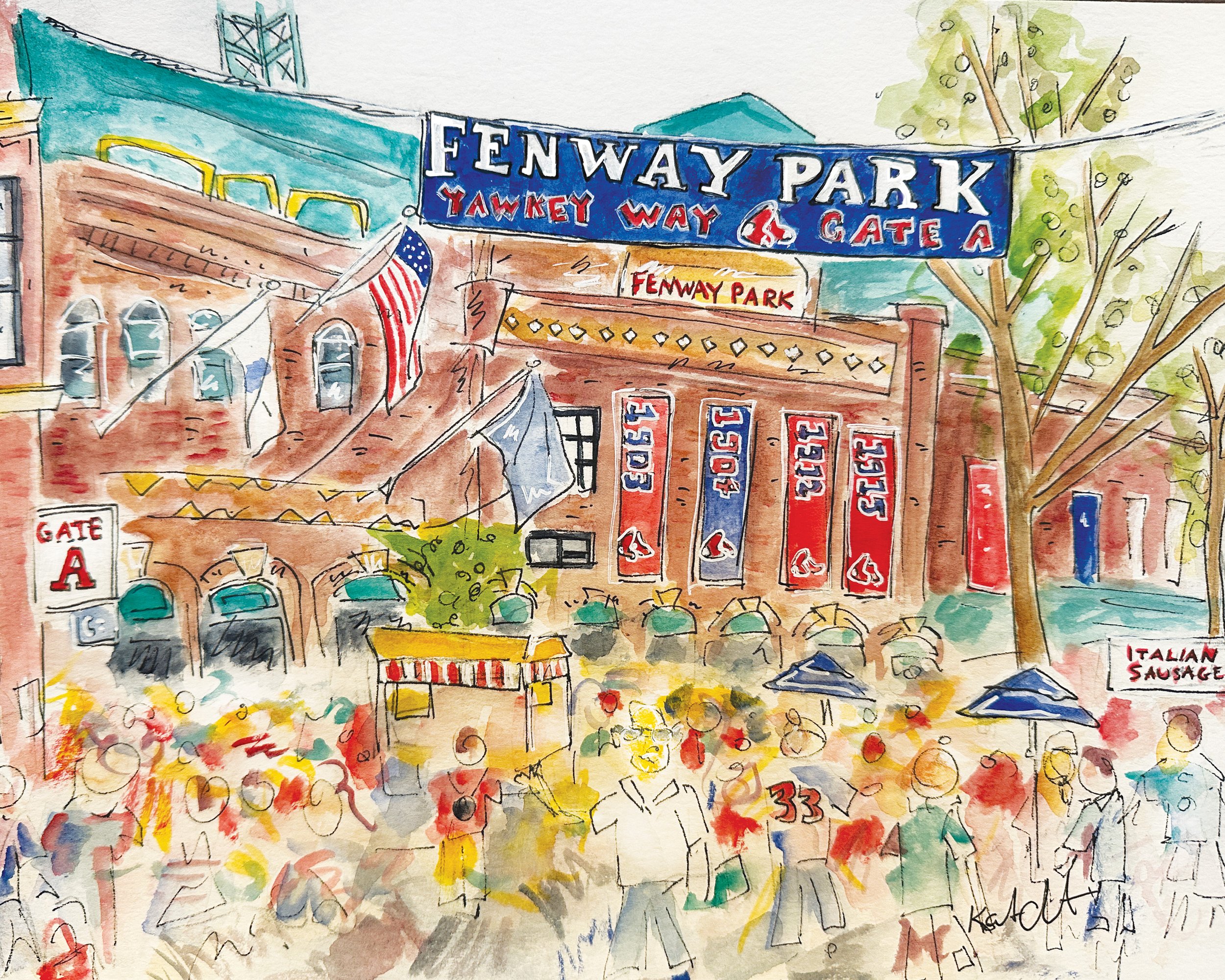 Harry Jenkins （ハリージェンキンス）ヨットレース　アート写真 Yawkey Way Watercolor Print – Boston Red Sox Fenway Park Art